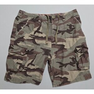 Carbon Jean Mens Cargo Shorts 38 Camo Drawstring Utility Pockets Cotton Distress
